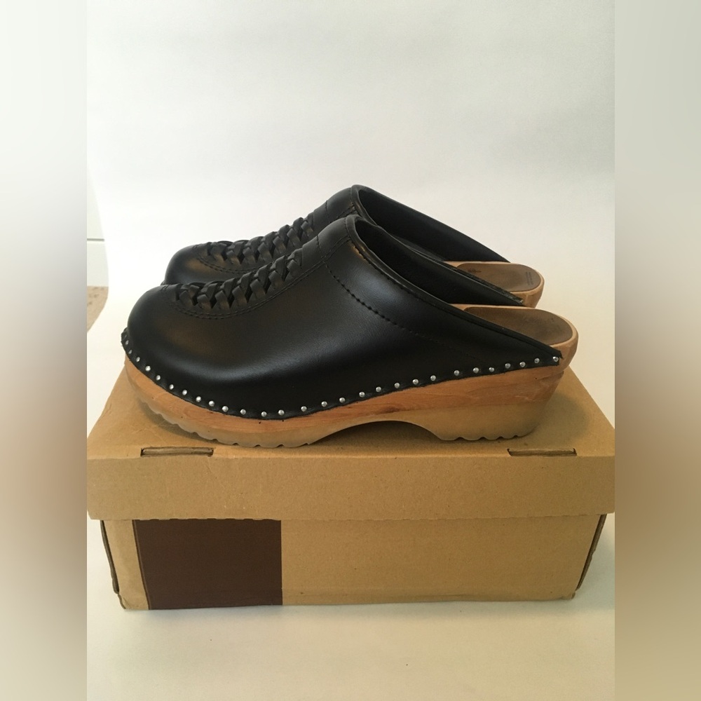Troentorp Wright Leather Clogs Womens US 7 / EU 37 Black Braided  Shoes